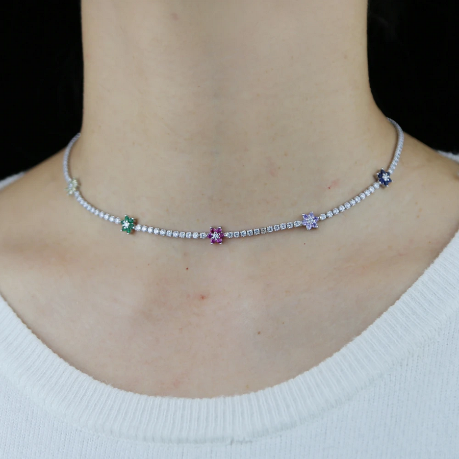 Silver Flower Tennis Choker