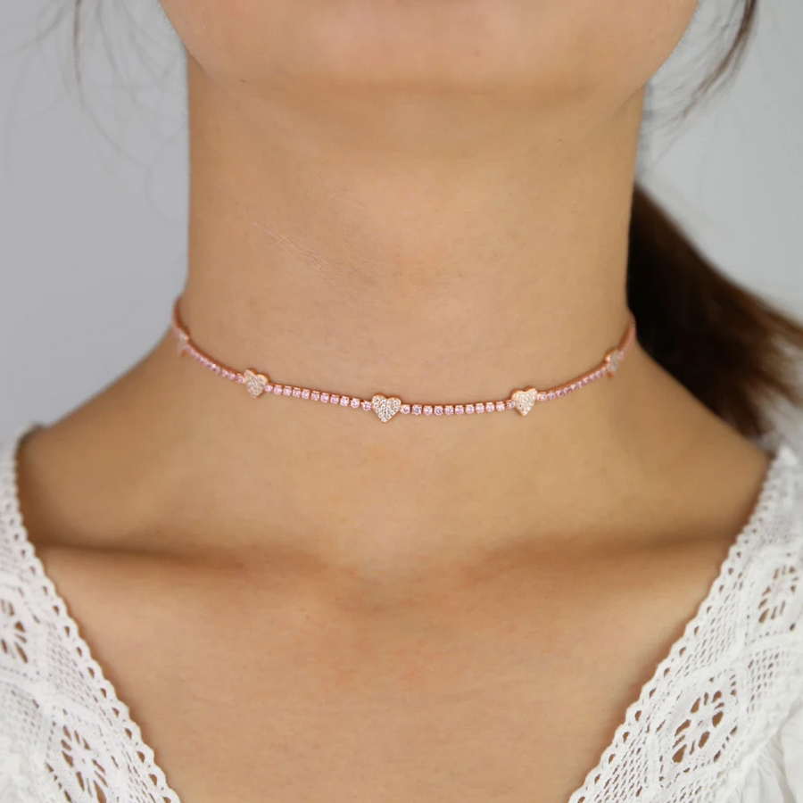 Pink Heart Tennis Choker