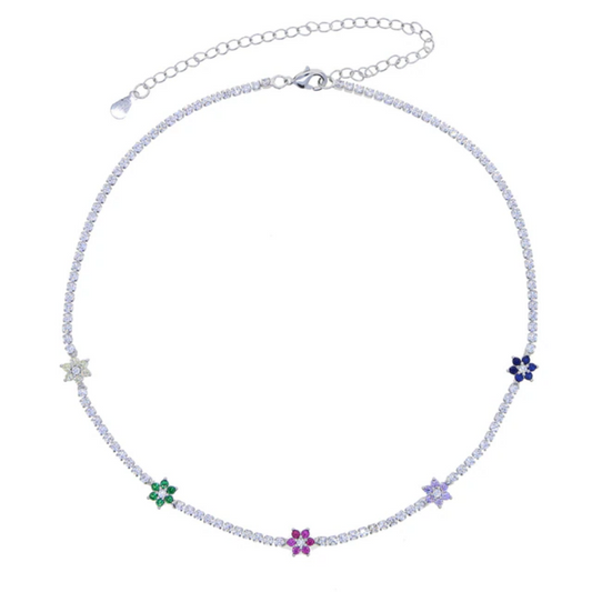 Silver Flower Tennis Choker